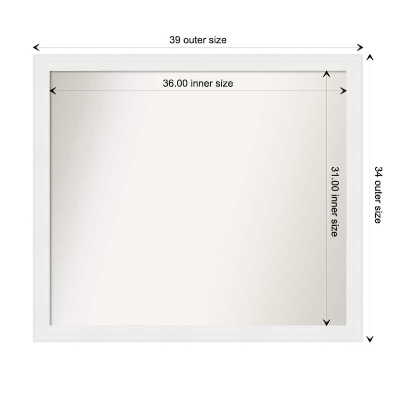 Vanity White Narrow Framed Non-Beveled Custom Wall Mirror, Bathroom Vanity Mirror - Outer Size: 39.5 x 34.5