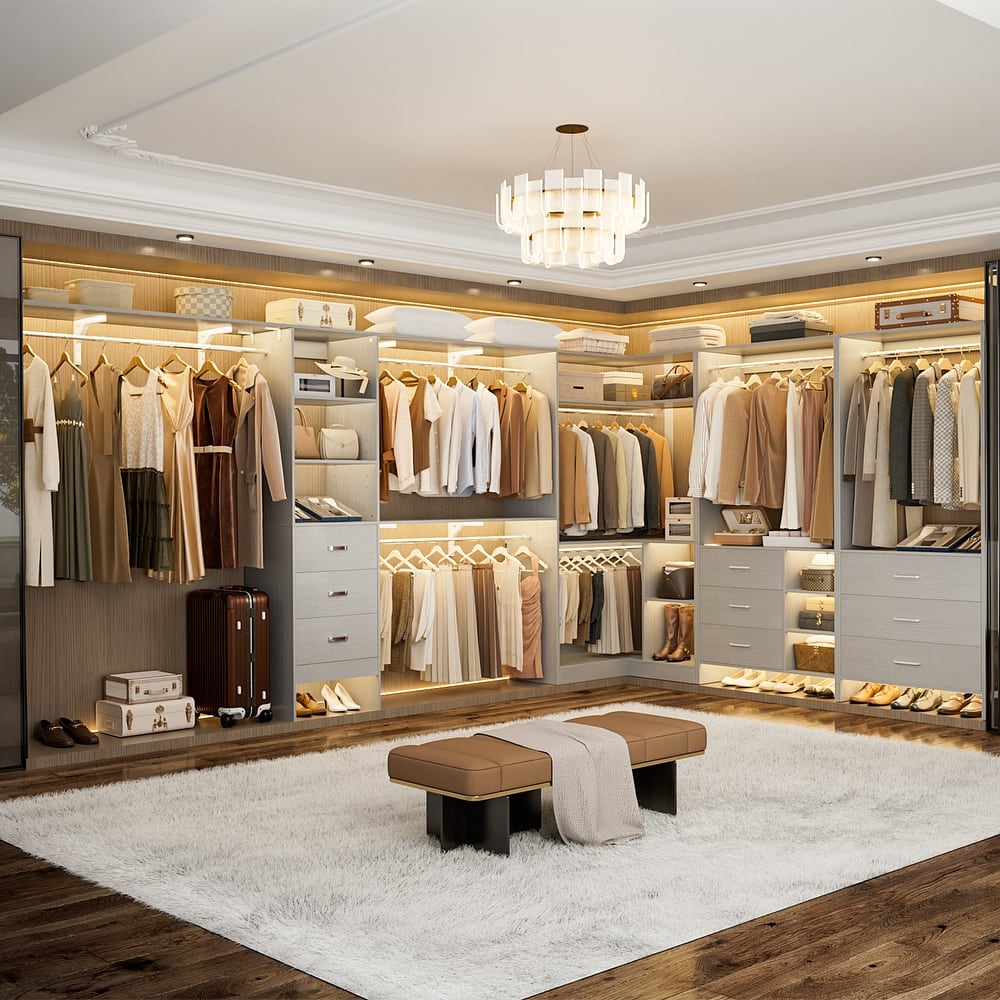 Cimly Set of 4 Heavy-duty Closet Organizer with Drawers, Corner Closet System with Storage Shelves and Hanging Rods