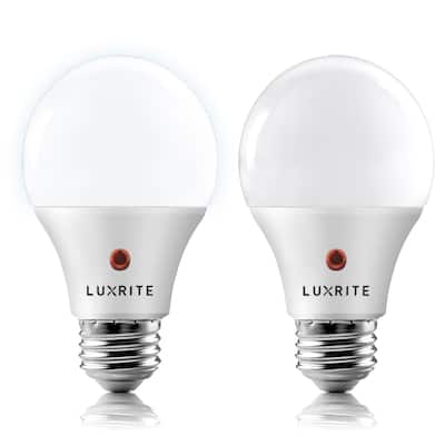 Luxrite A19 LED Dusk to Dawn Light Bulbs Lighting Enclosed Fixture Rated 800lm Damp Rated E26 2 Pack