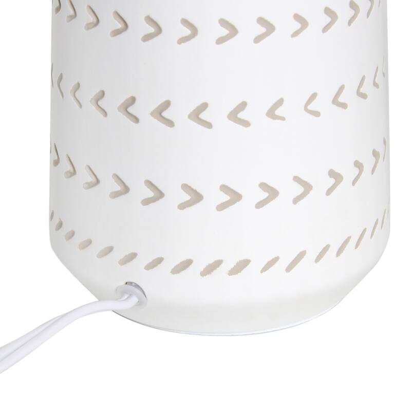 Tribal Hand Painted Ceramic Table Lamp with White Drum Shade - 17" - Cream