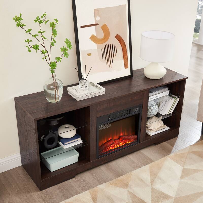 57.87" Fireplace TV Stand with 7 Color LED Flames and USB Charging