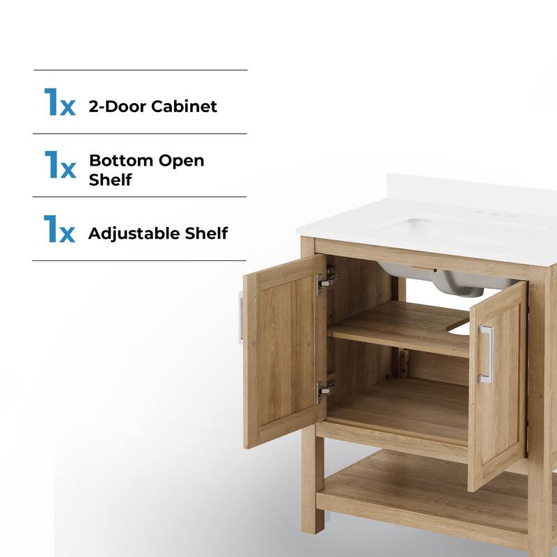 OVE Decors Vegas 30" Bathroom Vanity Combo w/ Top and Backsplash, White Oak