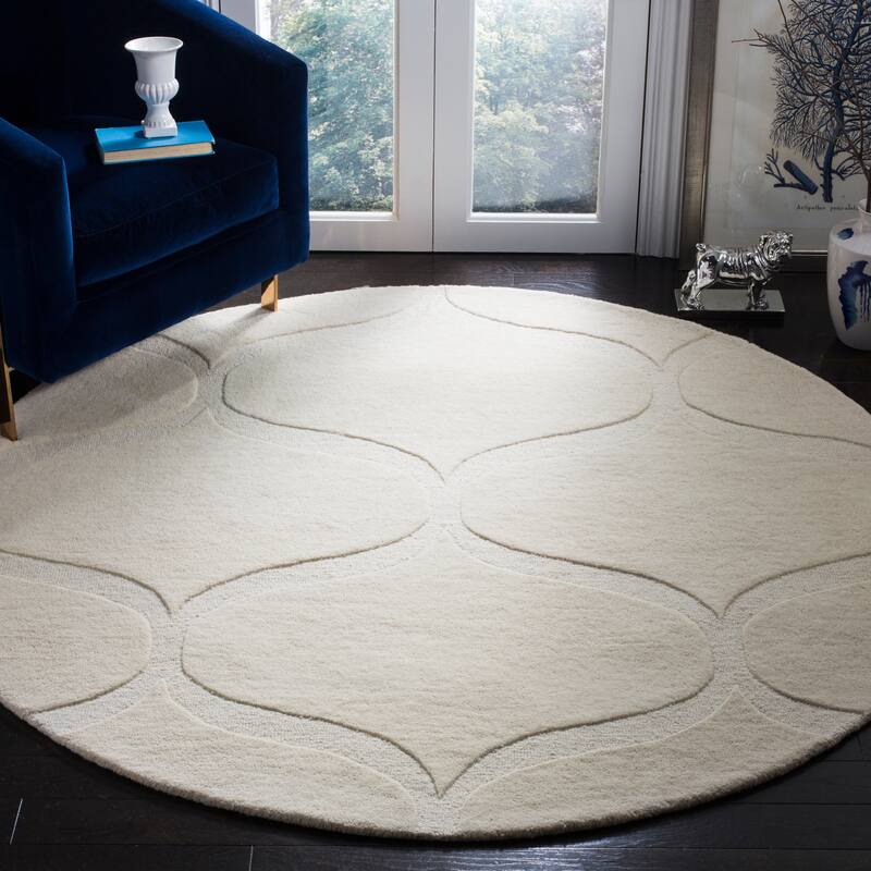 SAFAVIEH Handmade Cambridge Nenka Modern Wool Rug - 6' Round - Ivory/Ivory