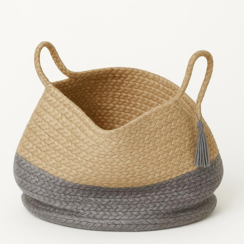 Sevita Two-Tone Handbraided Jute Storage Basket with Handles