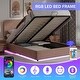 preview thumbnail 7 of 35, Upholstered Queen Hydraulic Storage Bed with RGB LED Light - Elegant Green Velvet Design