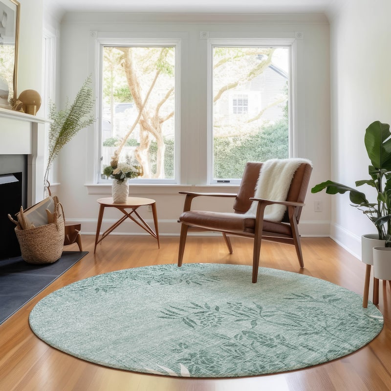 Premium Washable Super Soft Floral Imprints Mayfield Rug - Sage - 8' x 8' - Round