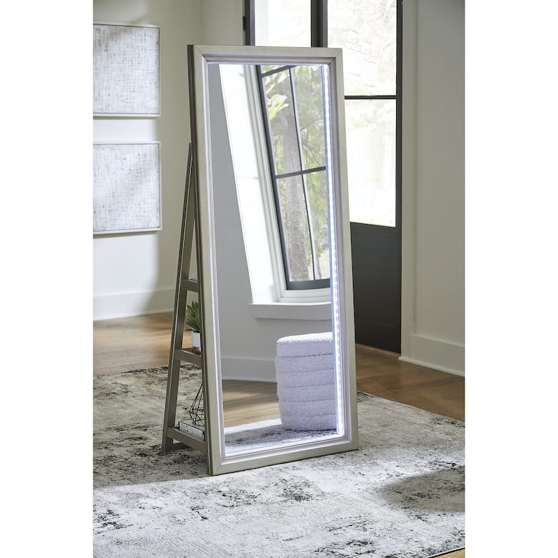 Signature Design by Ashley Evesen Gray Floor Standing Mirror with Storage - 28" W x 1.7" D x 66" H