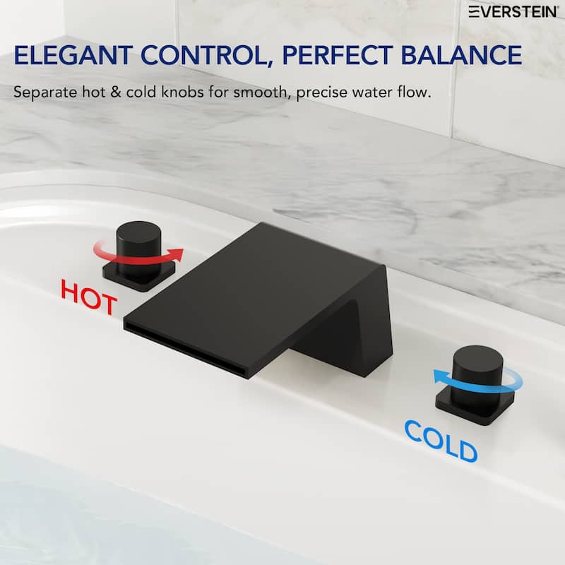 Modern Wide Waterfall Bathtub Faucet, Deck Mount 2-Handle Roman Tub Faucet