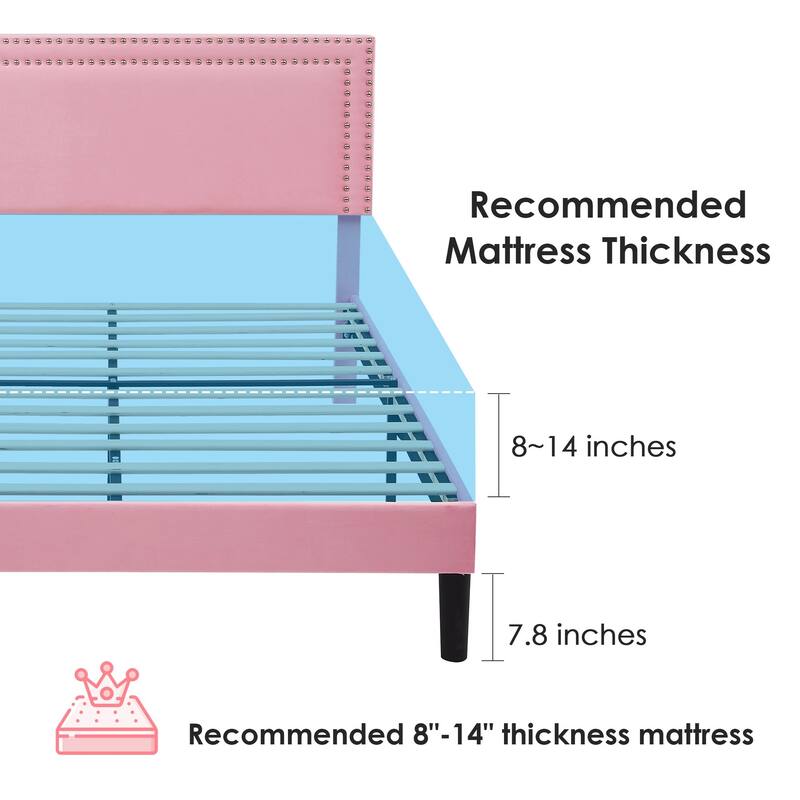 VECELO Upholstered Bed Frames with Height Adjustable Headboard