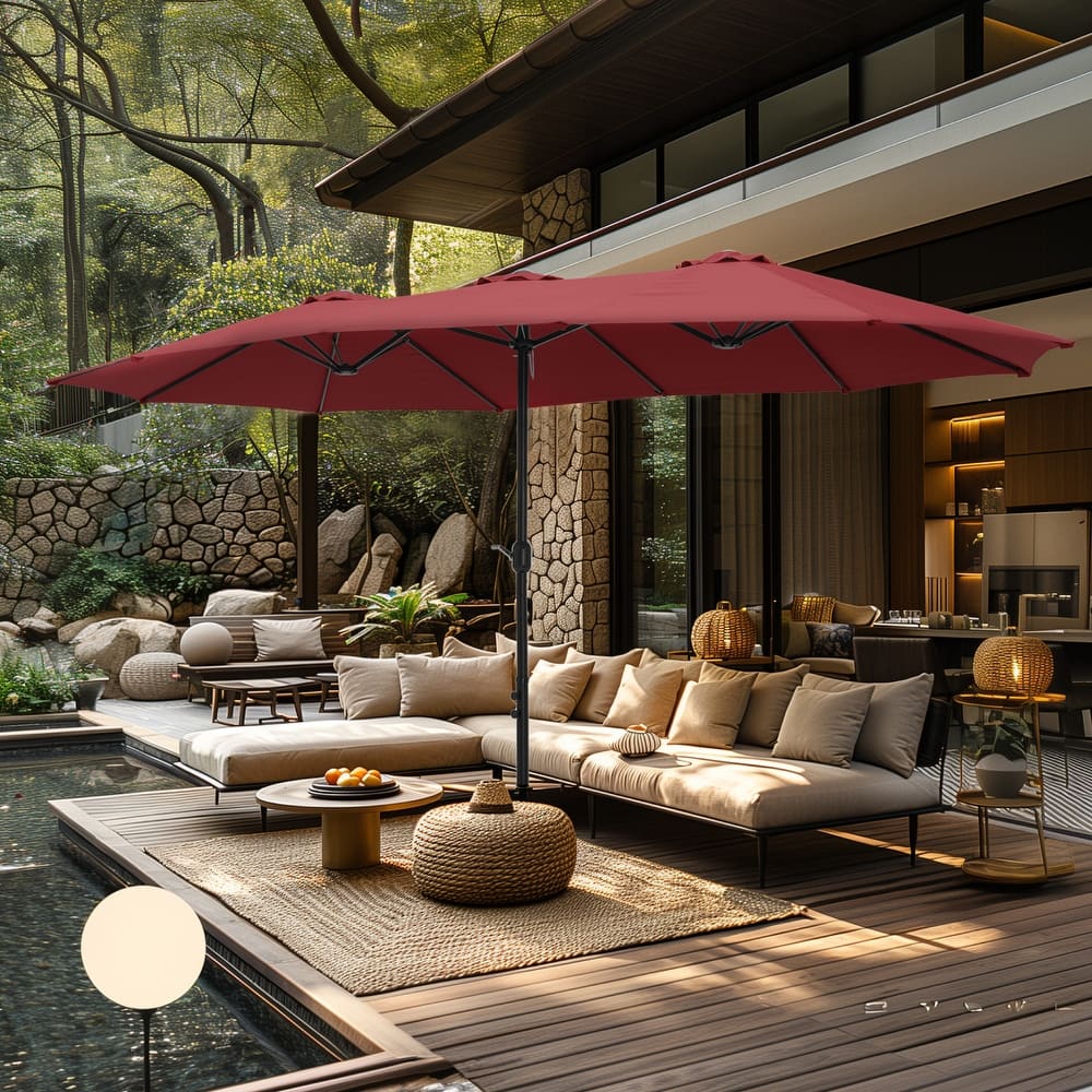 MAISON ARTS 15ft Double-Sided Patio Extra Large Twin Umbrella with Base