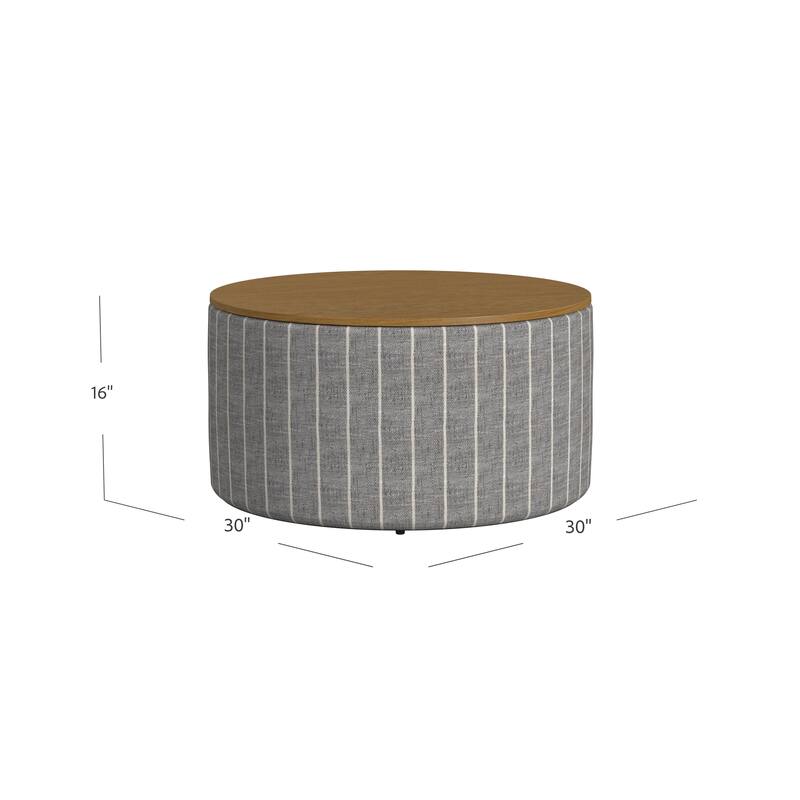 HomePop Round Storage Ottoman table with Wood Top