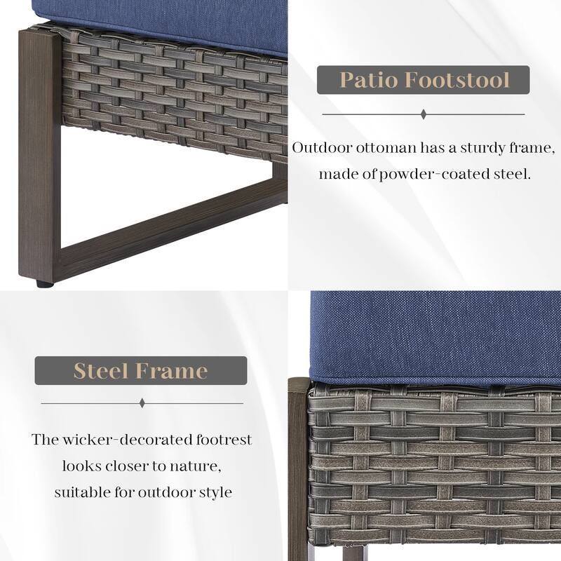 Gymojoy 2 Wicker Ottomans w/Removable Cushions