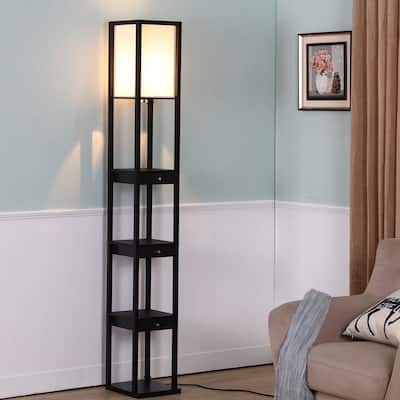 Brightech Maxwell 72 in. Traditional LED Super Bright 3-Drawer Floor Lamp with Beige Fabric Square Shade