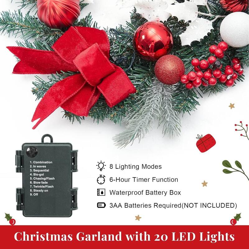 6 Ft Pre Lit Christmas Garland for Mantle Outdoor Window Fireplace - N/A