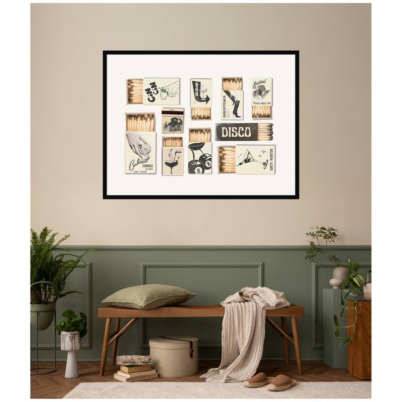 Kate and Laurel Vintage Matchboxes Neutral Black and Beige by Honey Island Studio Framed Wall Art Print