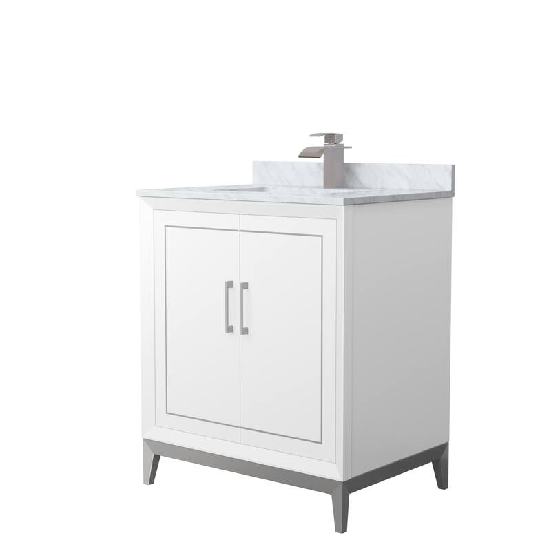 Marlena 30-Inch Single Vanity Set, Carrara Marble Top - White, Nickel Trim, Carrara Marble Top