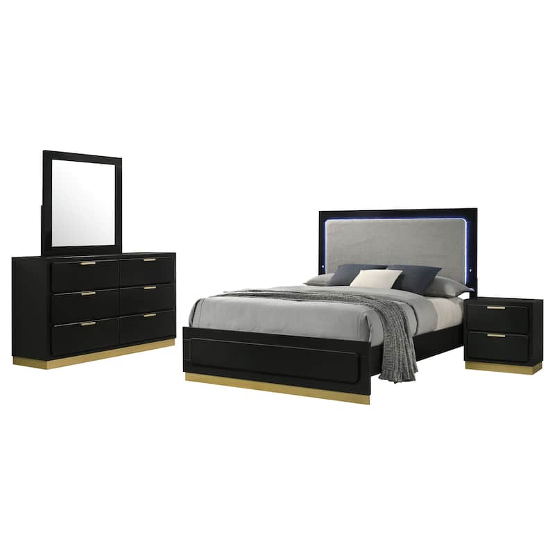 Caraway 4-piece Panel Upholstered Bedroom Set with LED Headboard