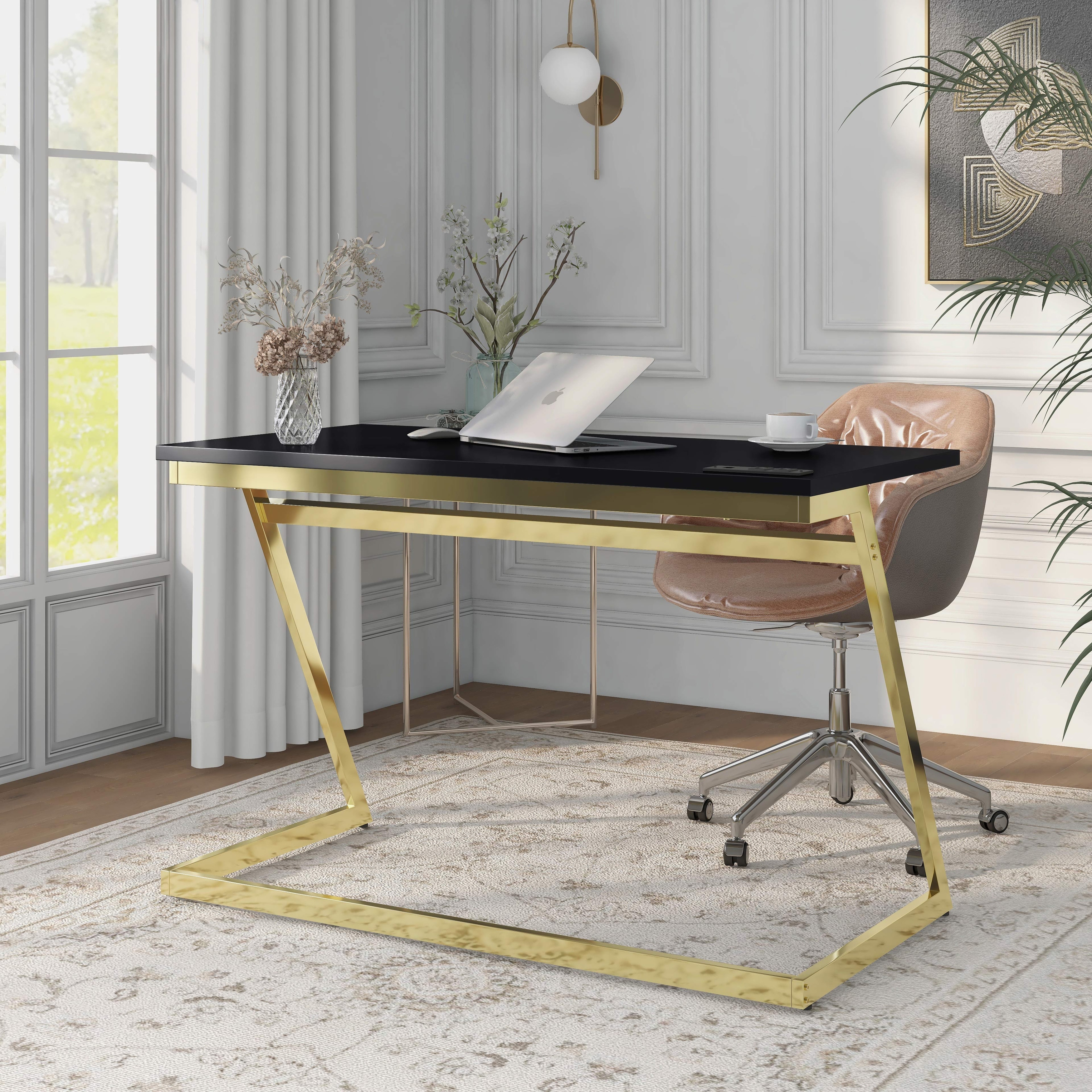 Furniture of America Rosalinda Glam 47-inch Steel Computer Desk with USB Ports