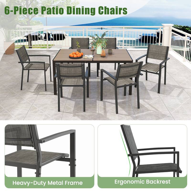Gymax Patio Chair Set of 6 w/Breathable Fabric Seat & Heavy-Duty Metal