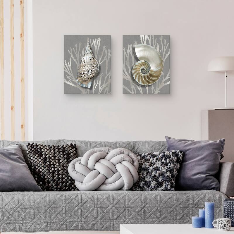 Shell Coral Silver on Gray I & II by Caroline Kelly Canvas Art Prints