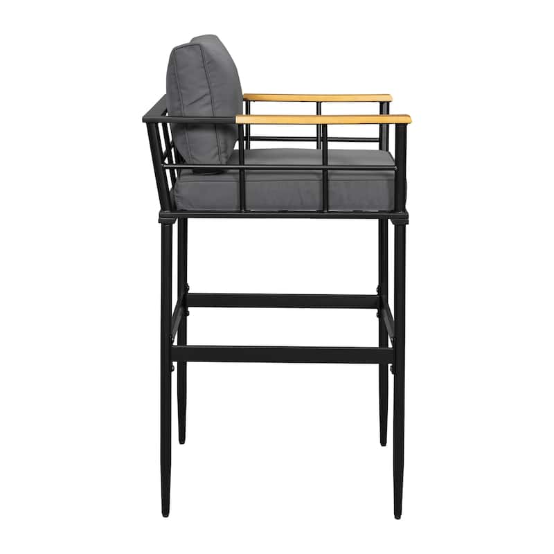 5-Piece Outdoor Iron Counter Height Dining Set with Table and 5 Acacia Wood Armrest Chair