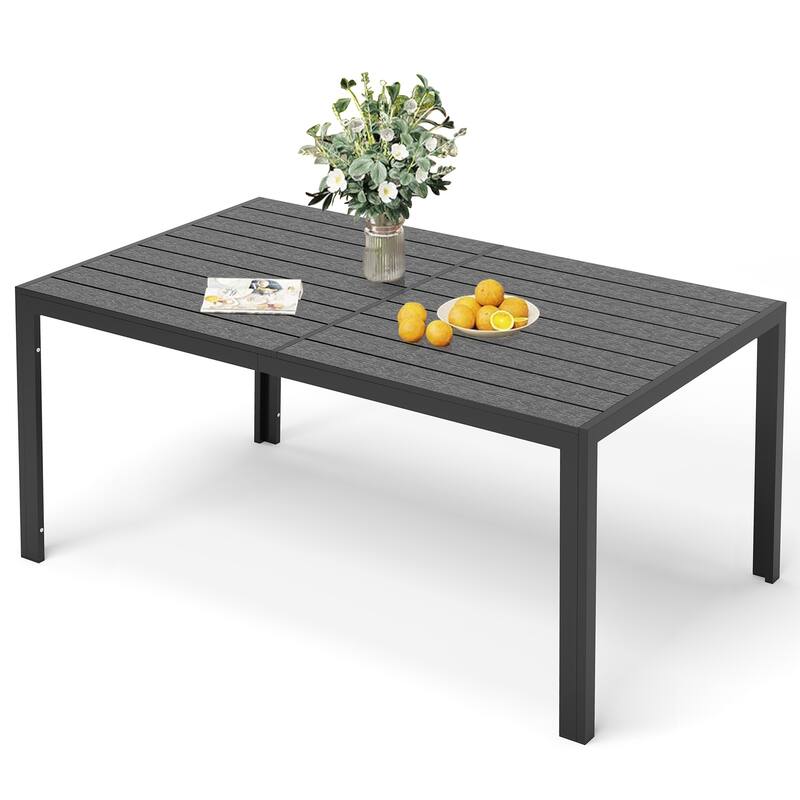 Patio Dining Table for 4-6 Person Outdoor Patio Table 59" Weather-Resistant Rectangular Table for Deck, Garden, Backyard - Black