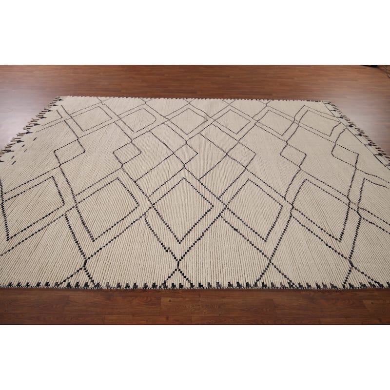 Trellis Moroccan Earth Tone Area Rug Hand-Knotted Wool Carpet - 7'9"x 10'11"