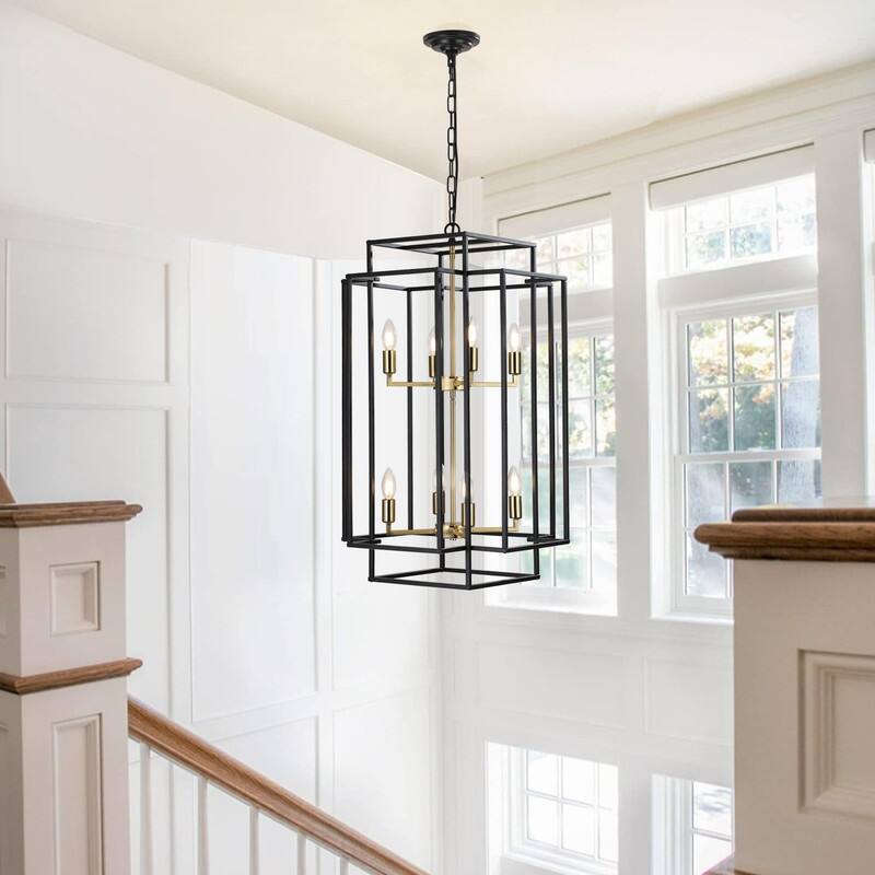 18-Inch Industrial Pendant Light – 8-Light Geometric Design, Adjustable Hanging Fixture (Bulbs Not Included). -  Gold
