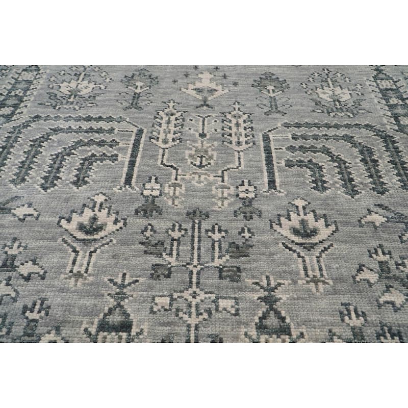 Hand Knotted Gray Turkish Oushak Wool Traditional Oriental Area Rug - 7' 11'' x 10'