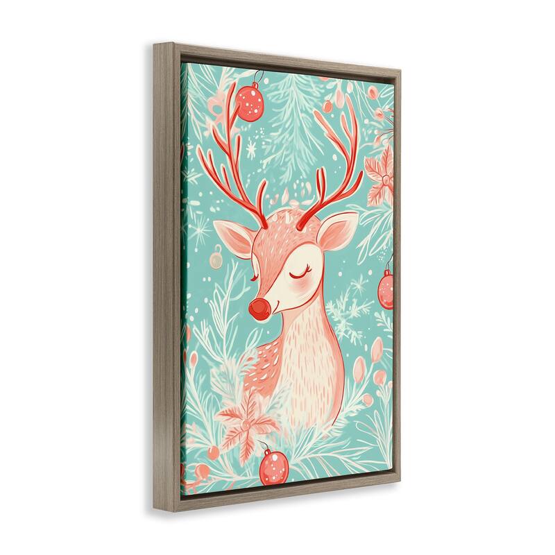 Stupell Pink & Blue Vintage Reindeer Framed Floater Canvas Wall Art Design By Arlington Prints