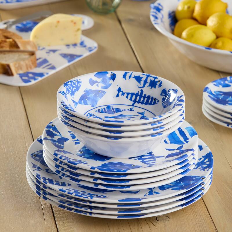 Certified International Fish Tale Melamine 12 Piece Dinnerware Set , Service for 4 - 11.00"L x 11.00"W x 0.50"H