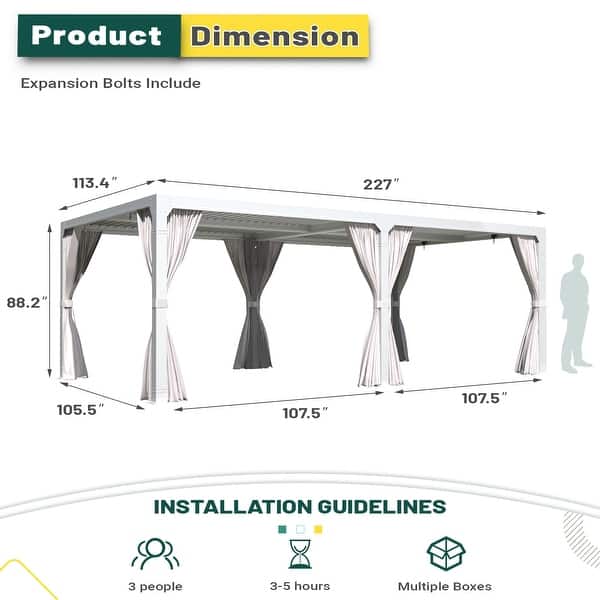 dimension image slide 22 of 30, EROMMY Outdoor Louvered Pergola Gazebo with Adjustable Aluminum Rainproof Roof
