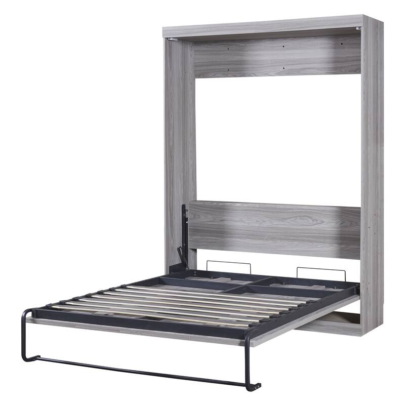 Grey Full Size Murphy Bed with Foldable Cabinet and Concealed Legs - MDF & Metal