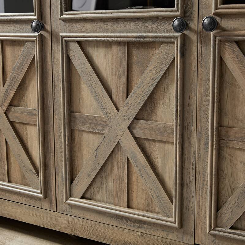 Barn Design Sideboard TV Stand Storage Cabinet w/ Adjustable Shelves, Buffet Cabine Wine Bar Cabinet for Dining Room, Gray Wash