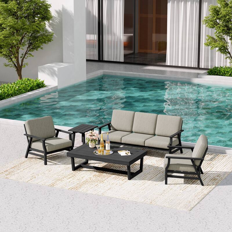 5-Piece Teak Outdoor Conversation Set with Tables.