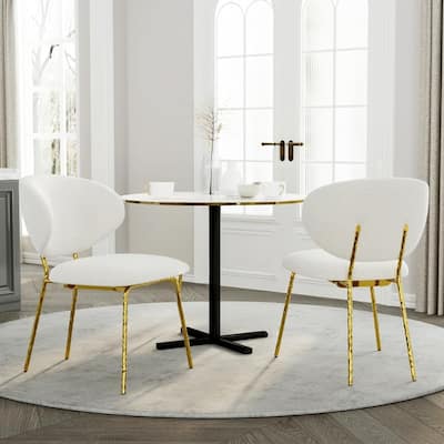 White Velvet Dining Chairs with Hammered Finish Metal Legs