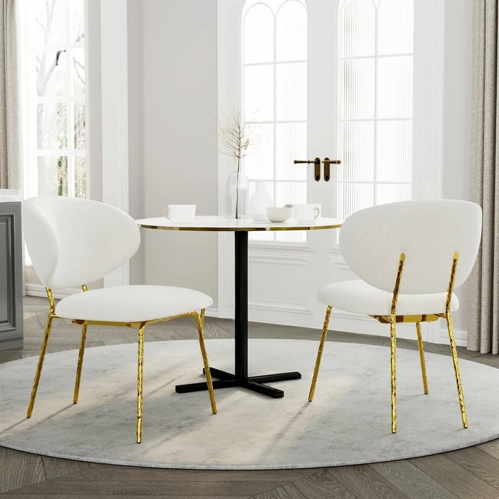 White Velvet Dining Chairs with Hammered Finish Metal Legs
