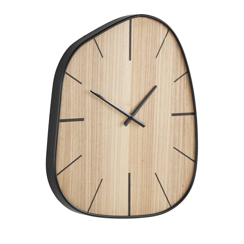 Wooden Wavy Decorative Wall Clock with Black Hands and Markers - Brown - Roche River Decor