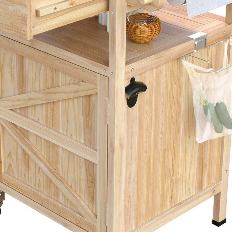 40.5" Outdoor Grill Cart with Stainless Steel Top,Solid Wood Outdoor Storage Cabinet with Drop Leaf - N/A