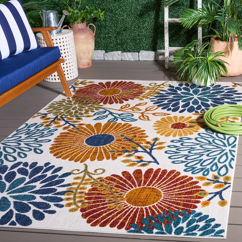 SAFAVIEH Cabana Hillechien Indoor/ Outdoor Waterproof Patio Floral Rug - 3' x 5' - Creme/Red
