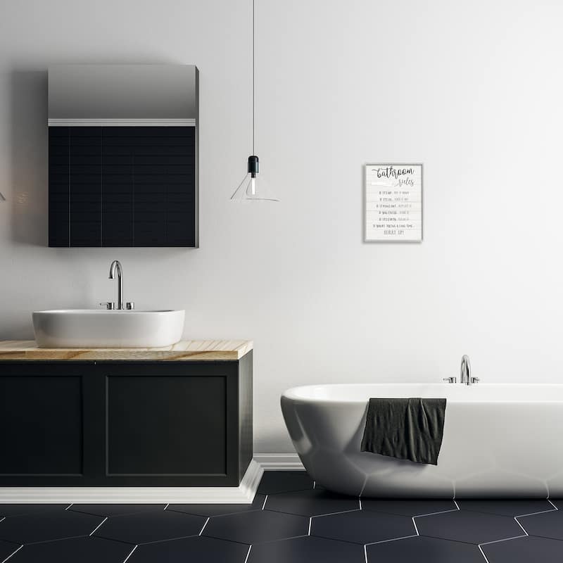 Stupell Bathroom Rules Toilet Paper Sign Country Plank Pattern Framed Wall Art - Black