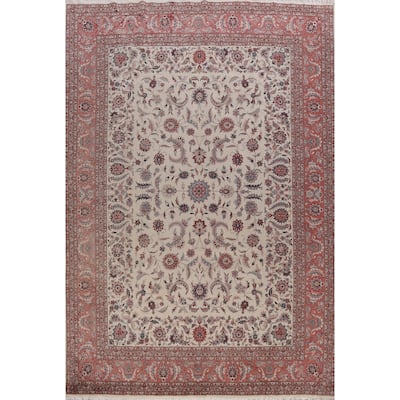 Ivory Floral Kashan Oriental Vintage Area Rug Hand-Knotted Wool Carpet - 8'6" x 11'7"