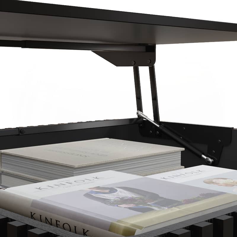 31.5 Inch Square Fluted Lift-Top Coffee Table with Hidden & Open Storage