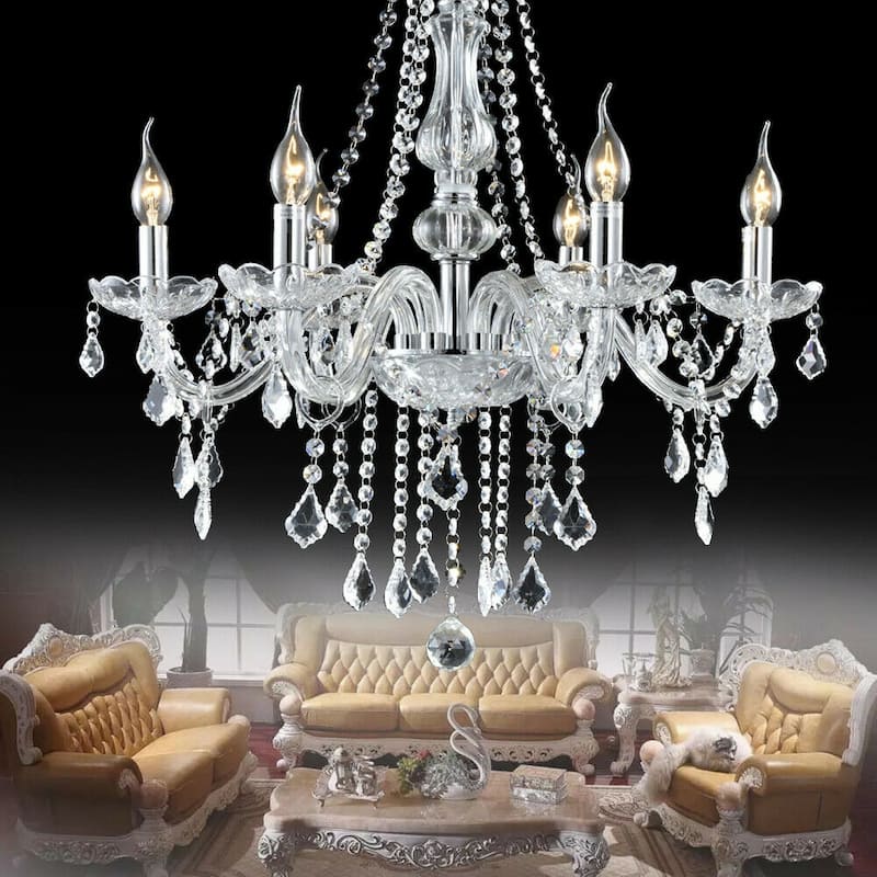 Elegant K9 Crystal Chandelier Modern 6-Light Ceiling Lamp Pendants - N/A