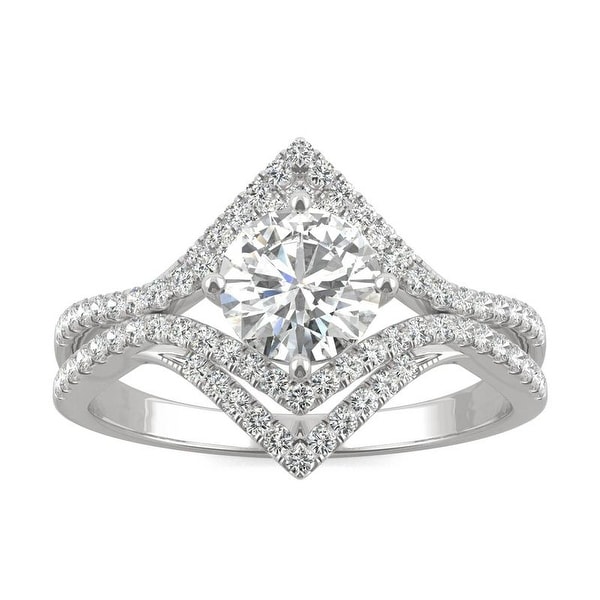 Moissanite by Charles & Colvard 14k White Gold 1.22 DEW Geometric Halo Ring. Opens flyout.