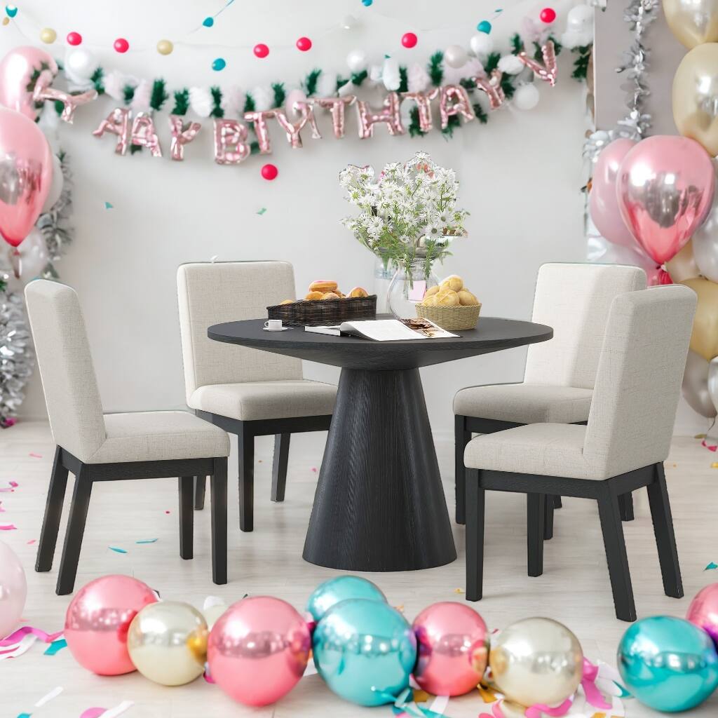 5-piece Dining Set Retro Round Table with 4 Upholstered Chairs for Living Room, Dining Room