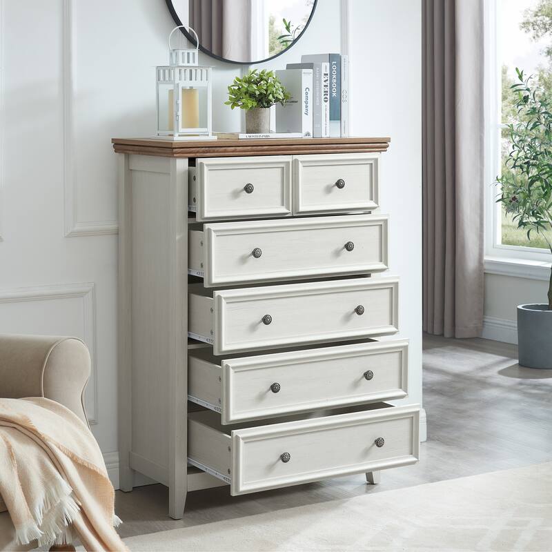 Modern Drawer Dresser Farmhouse Style Dresser Clothes Organizer with 6 Drawers Metal Slides Metal Handles, for Living Room Beige