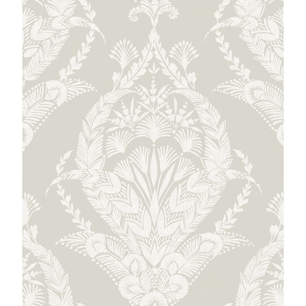 A-Street Prints Arlie Light Grey Botanical Damask Wallpaper