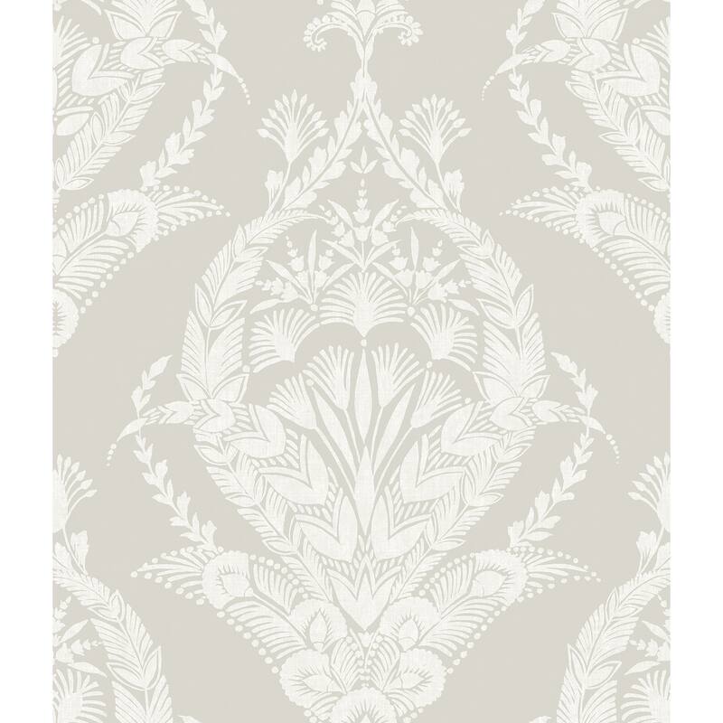 A-Street Prints Arlie Light Grey Botanical Damask Wallpaper