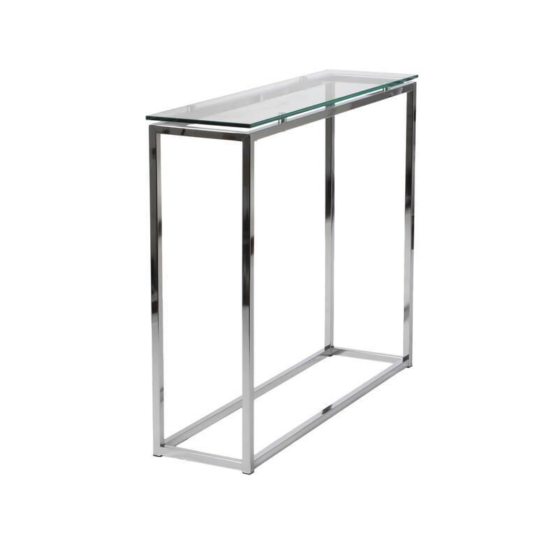 Clear Glass Chrome Console Table Rectangular Steel Sled Base - 35.83" L x 10.04" W x 30.32" H - Clear and Silver